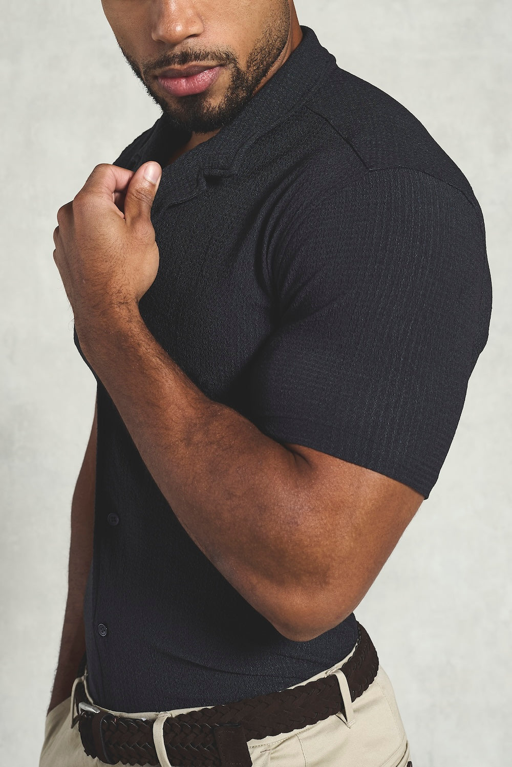 Textured Cuban Collar Shirt in Graphite
