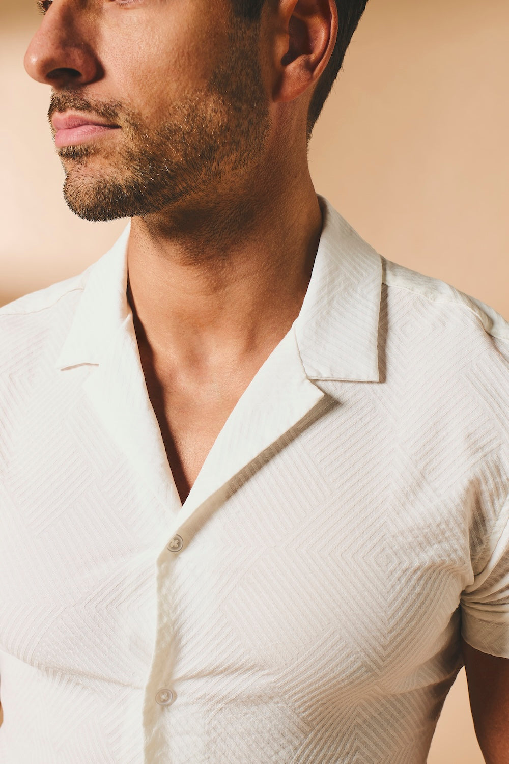 Woven Textured Cuban Collar Shirt in White