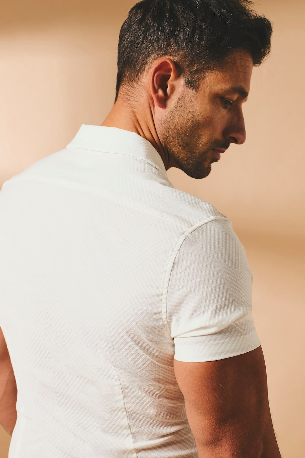 Woven Textured Cuban Collar Shirt in White