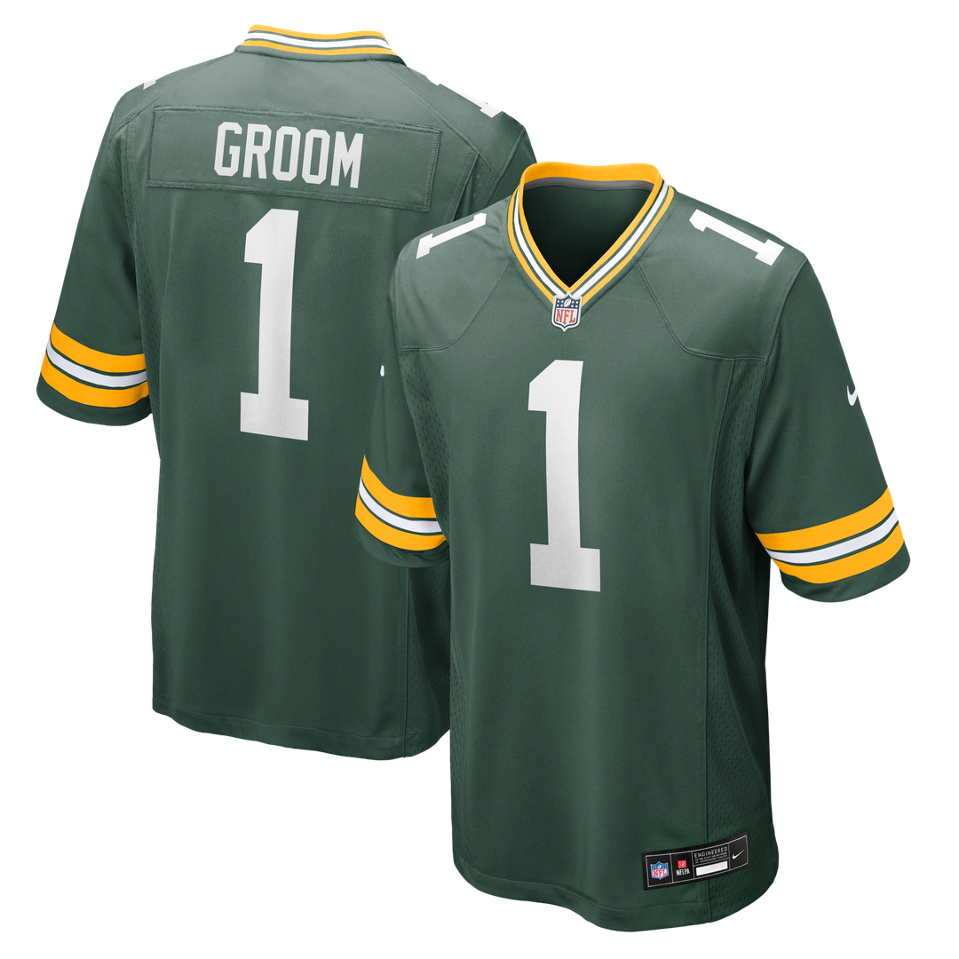 Number 1 Groom Green Bay Packers Game Jersey - Green