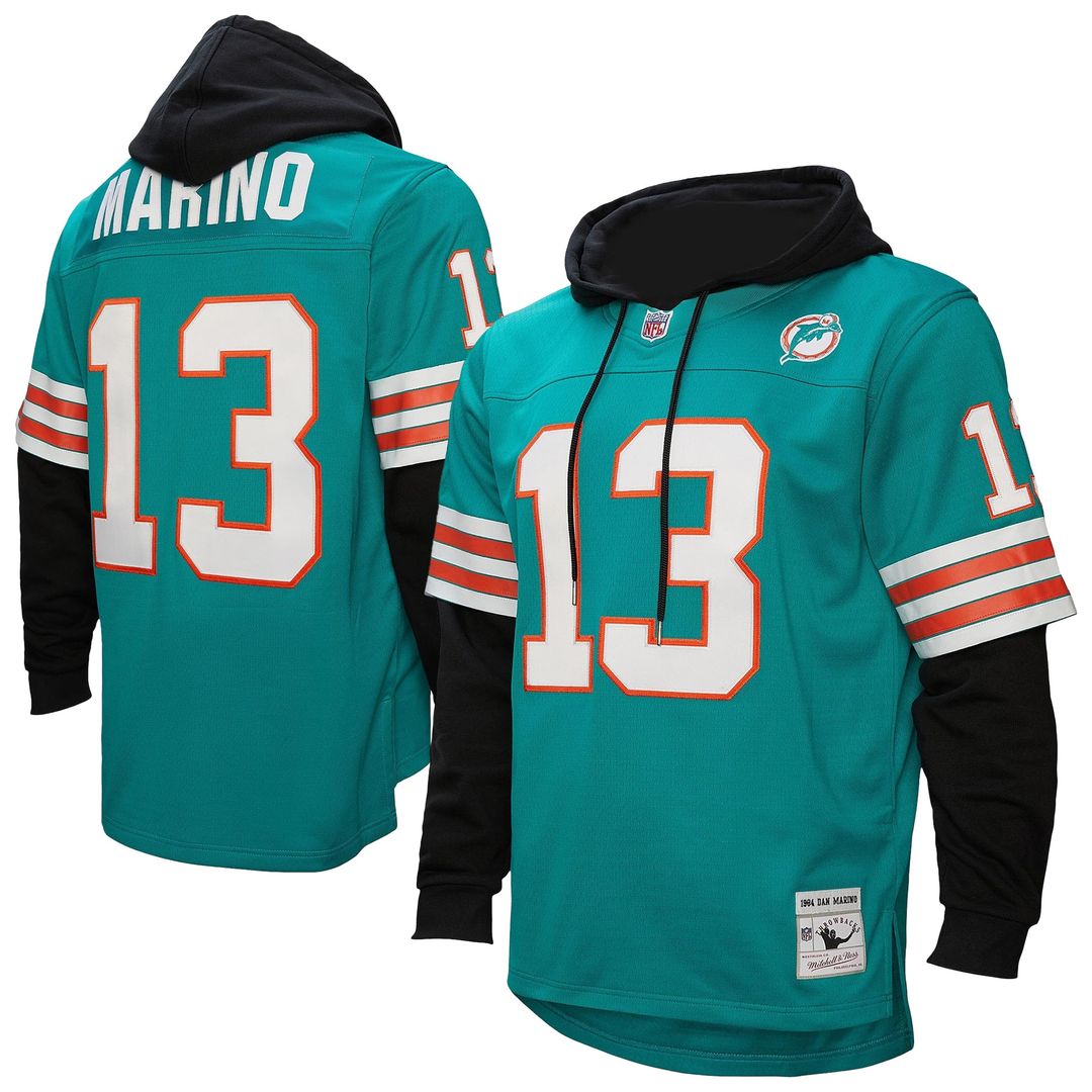 Dan Marino Miami Dolphins Player Name & Number Hoodie Legacy Jersey - Aqua