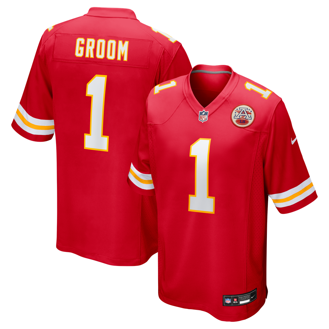 Number 1 Groom Kansas City Chiefs Game Jersey - Red