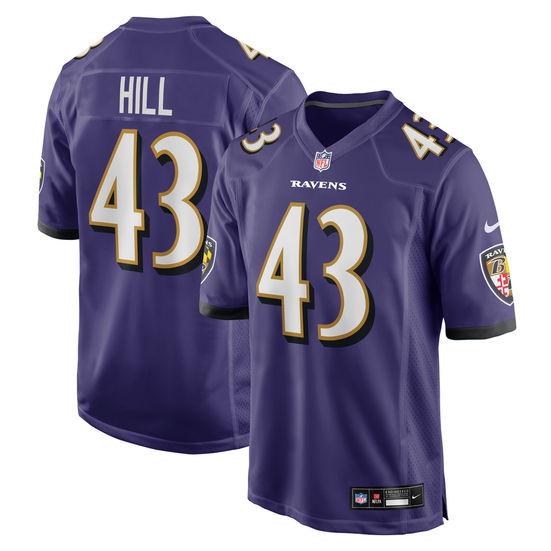 Justice Hill Baltimore Ravens Game Jersey - Purple