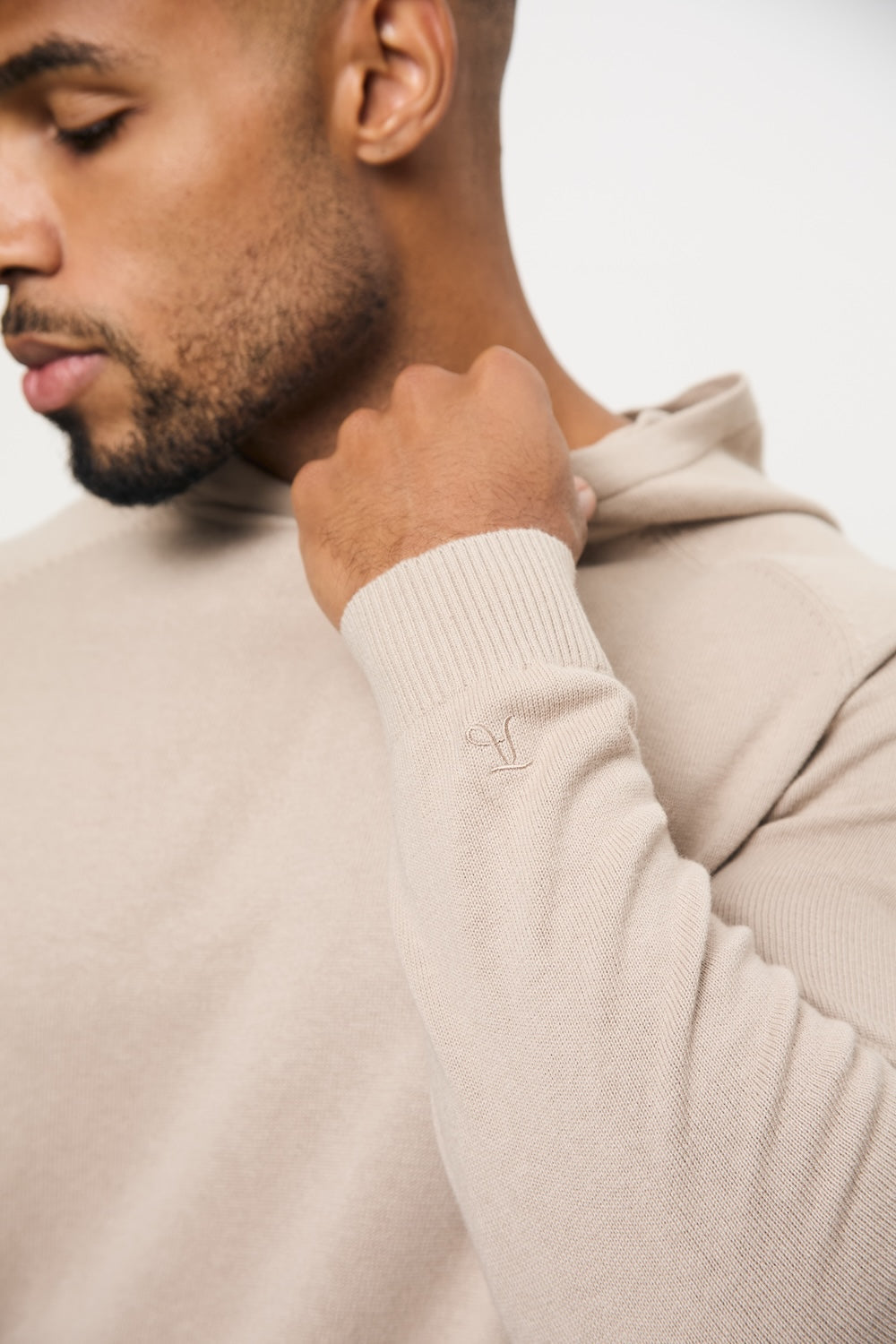 Pure Cotton Knitted Hoodie in Stone
