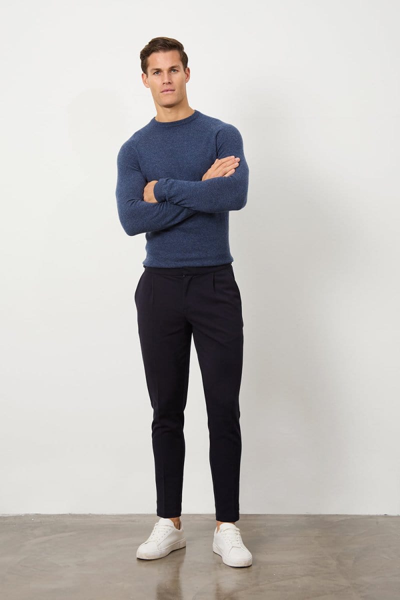 Pleat Side Adjuster Pants in Navy