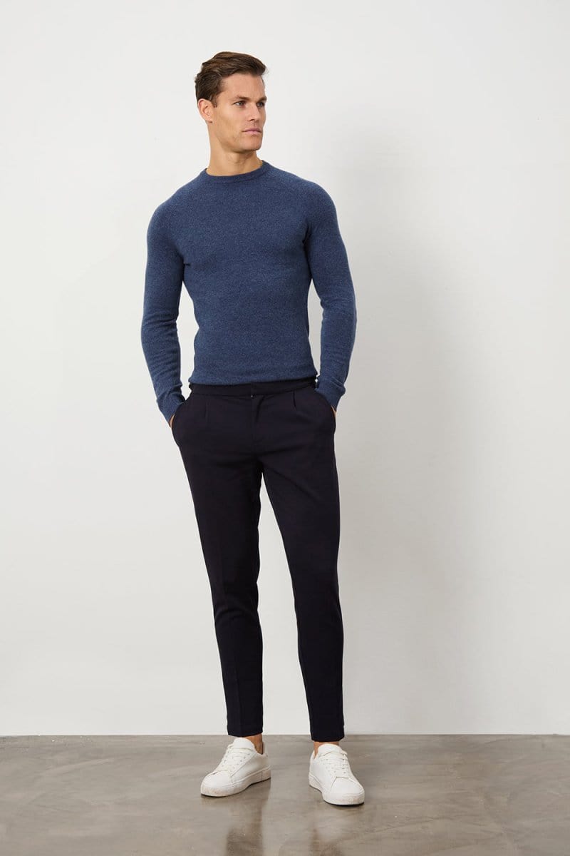 Pleat Side Adjuster Pants in Navy
