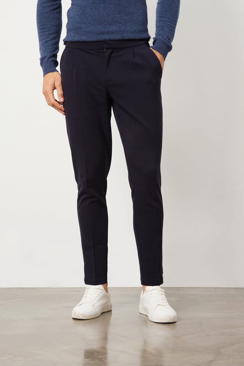 Pleat Side Adjuster Pants in Navy